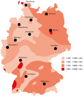 Durchschnittliche Sonneneinstrahlung in Deutschland